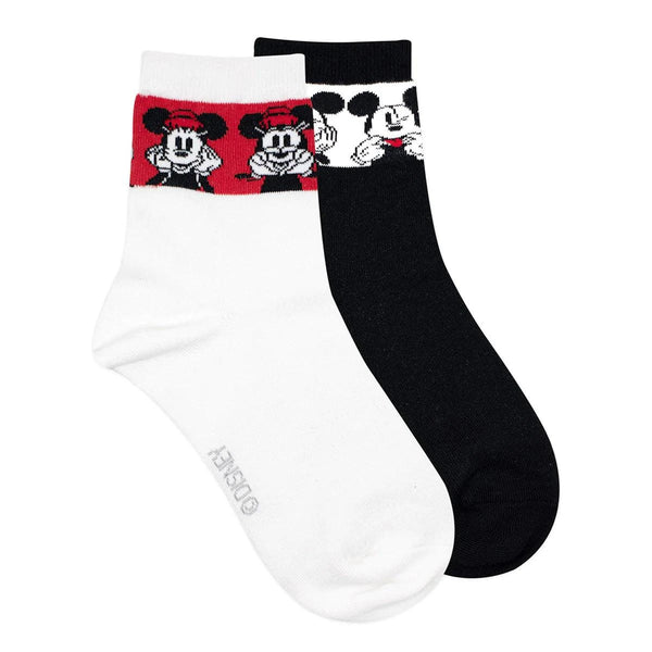 Disney Mickey & Minnie High Ankle Socks For Women - Black And White - ThePeppyStore