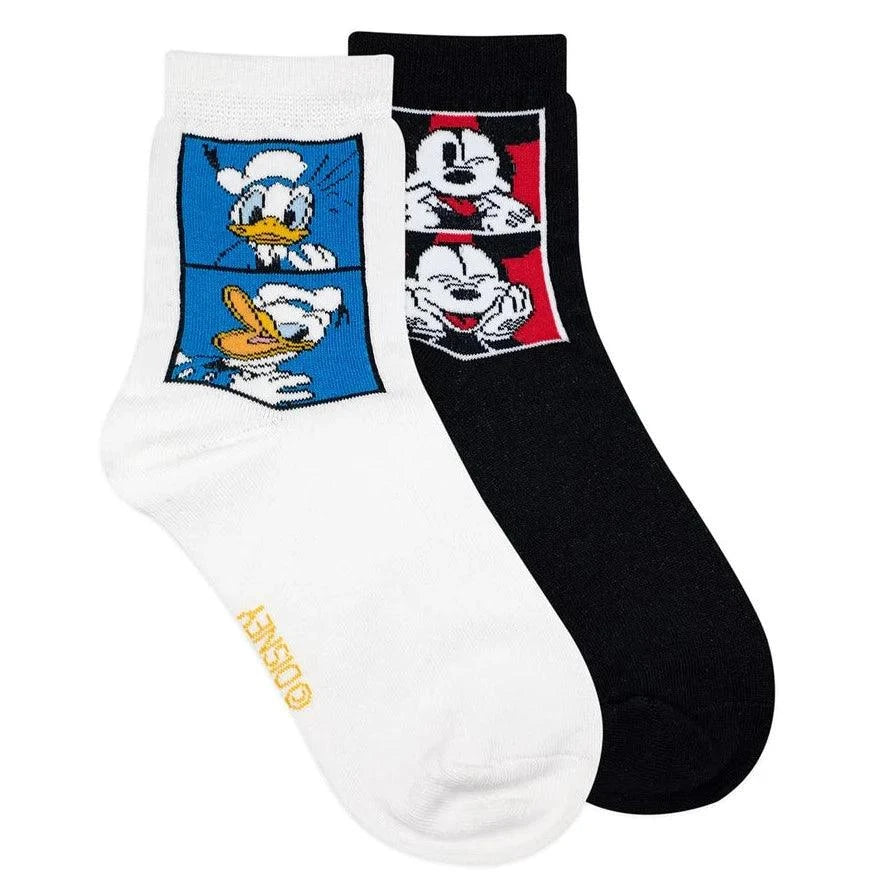 Disney Mickey & Donald High Ankle Socks For Women -Black White - ThePeppyStore