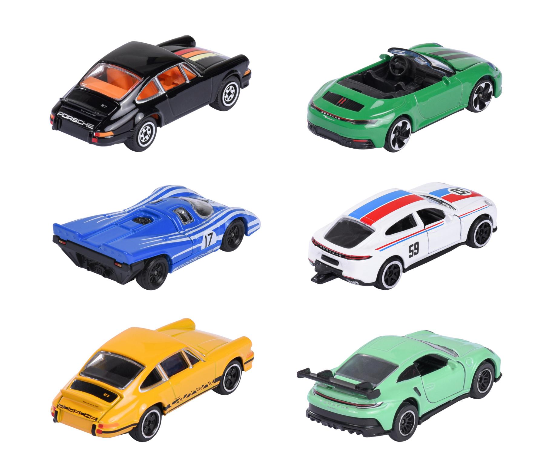 Majorette Porsche Premium Cars, 6-asst. - with Freewheel and Opening Parts Car Model - Set of 6