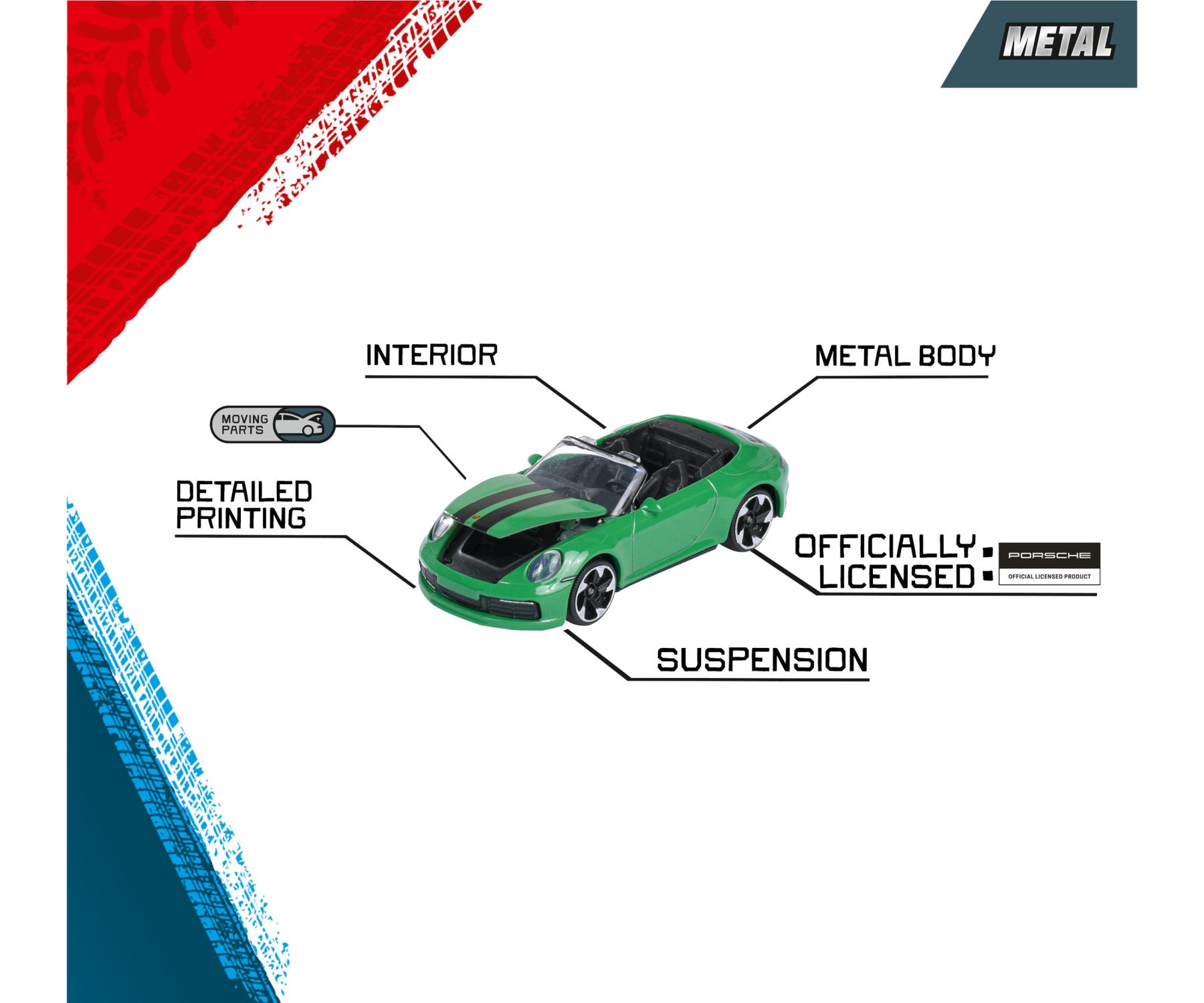 Majorette Porsche Premium Cars, 6-asst. - with Freewheel and Opening Parts Car Model - Set of 6