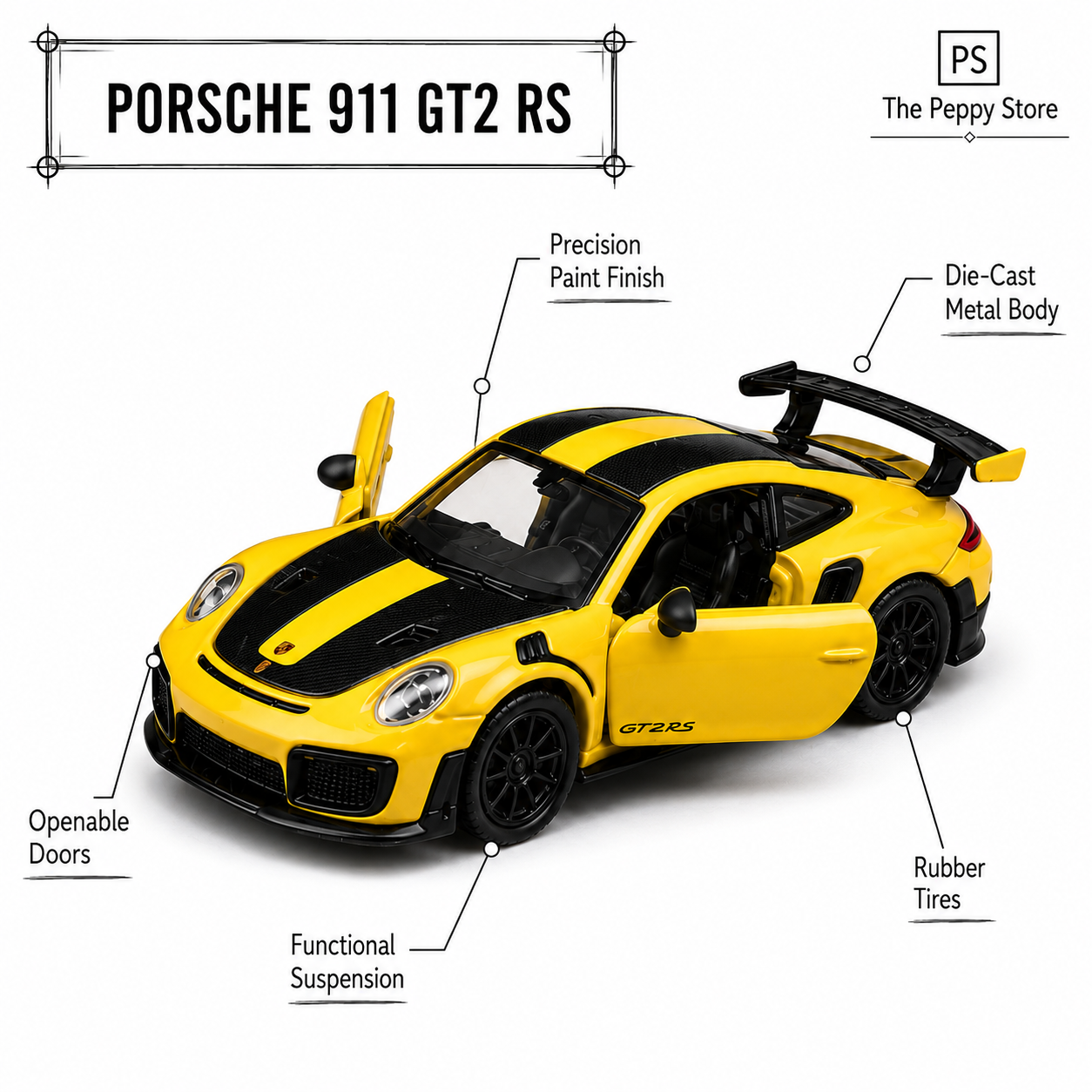 Official Bburago Porsche 911 GT2 RS Yellow - 1 : 64 Diecast Scale Model