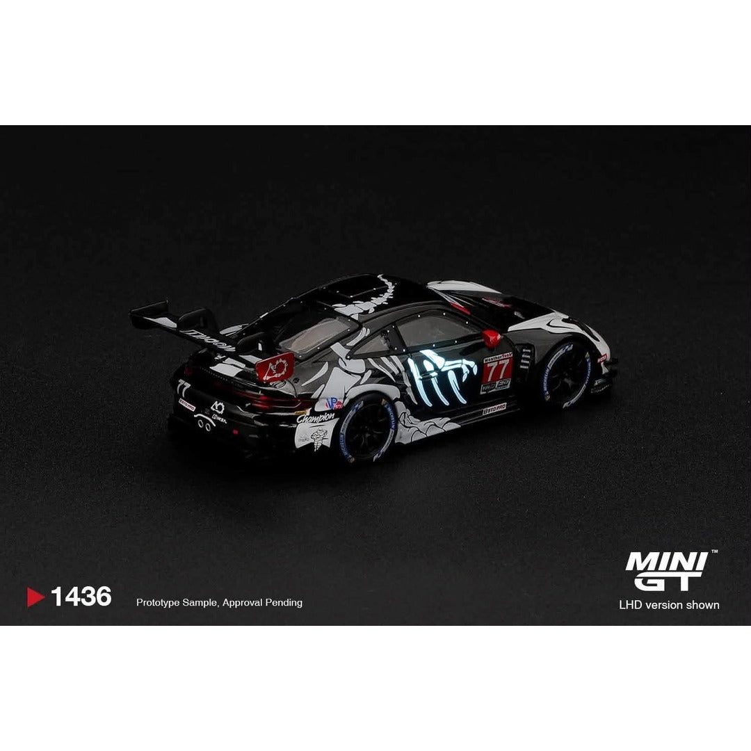 PREORDER Porsche 911 GT3 R (992) #77 AO Racing Skeleton Rexy 2026 IMSA Petit Le Mans MINI GT 1:64 Diecast Model Car Blister Packaging