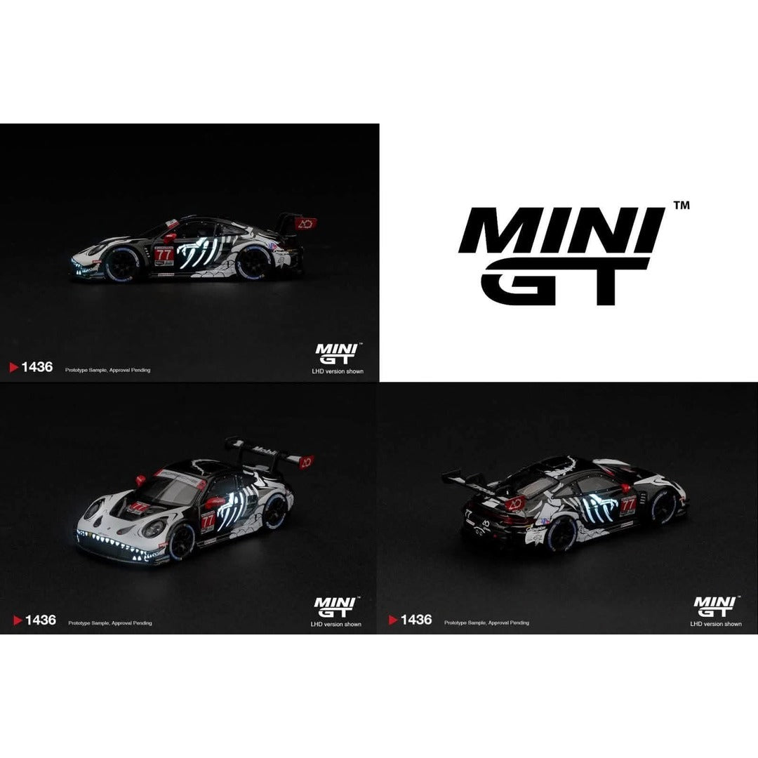 PREORDER Porsche 911 GT3 R (992) #77 AO Racing Skeleton Rexy 2026 IMSA Petit Le Mans MINI GT 1:64 Diecast Model Car Blister Packaging