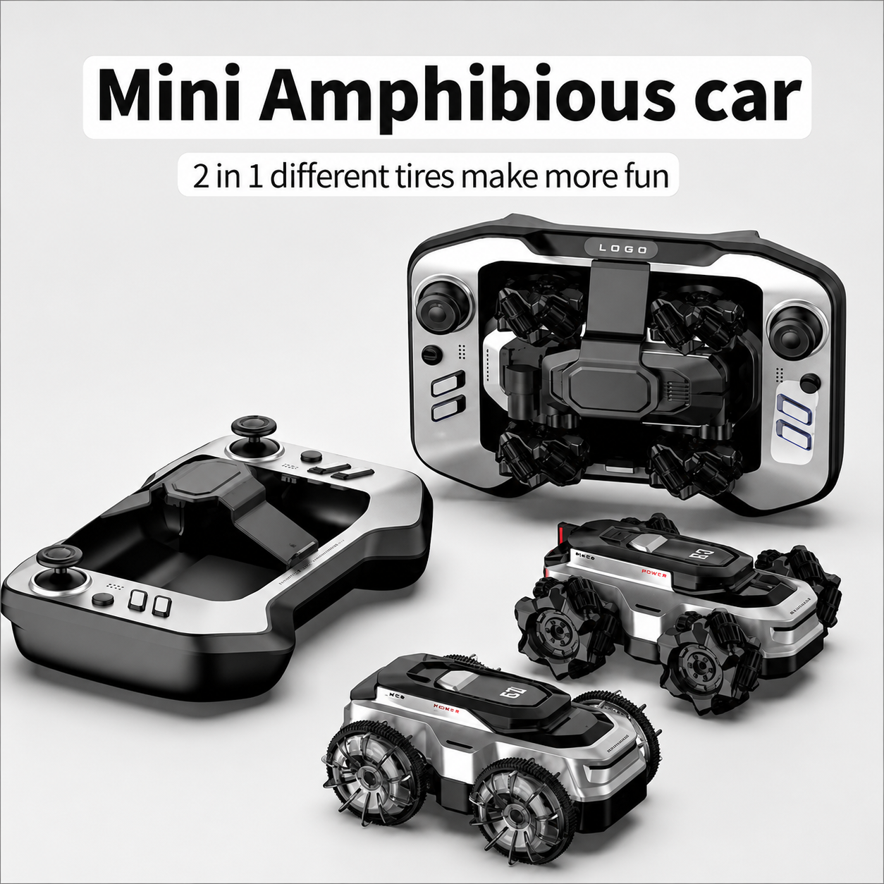Mini Amphibious RC Stunt Car with 2 Interchangeable Tires & 2.4G Remote Control Toy Car