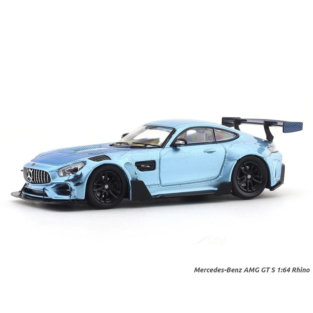 Rhino Model Mercedes-AMG GT S Widebody Sky Blue Chrome side profile view