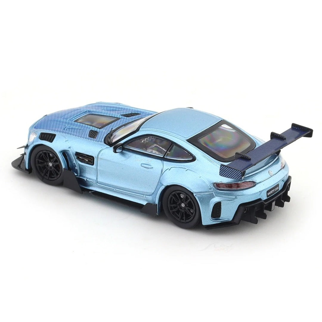 Rhino Model Mercedes-AMG GT S Widebody Sky Blue Chrome rear three-quarter view showing wing