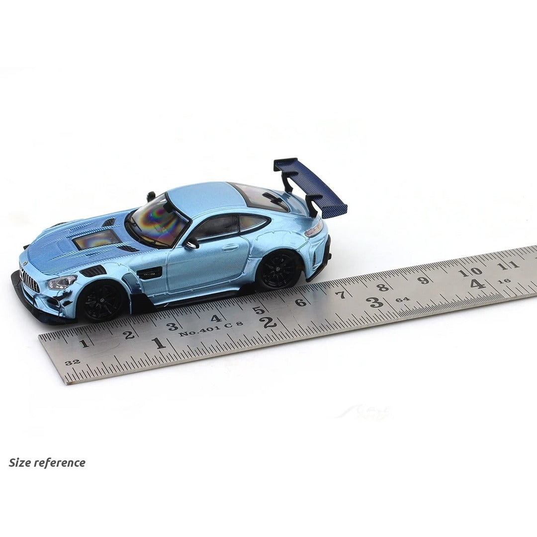 Rhino Model Mercedes-AMG GT S Widebody Sky Blue Chrome with size reference ruler