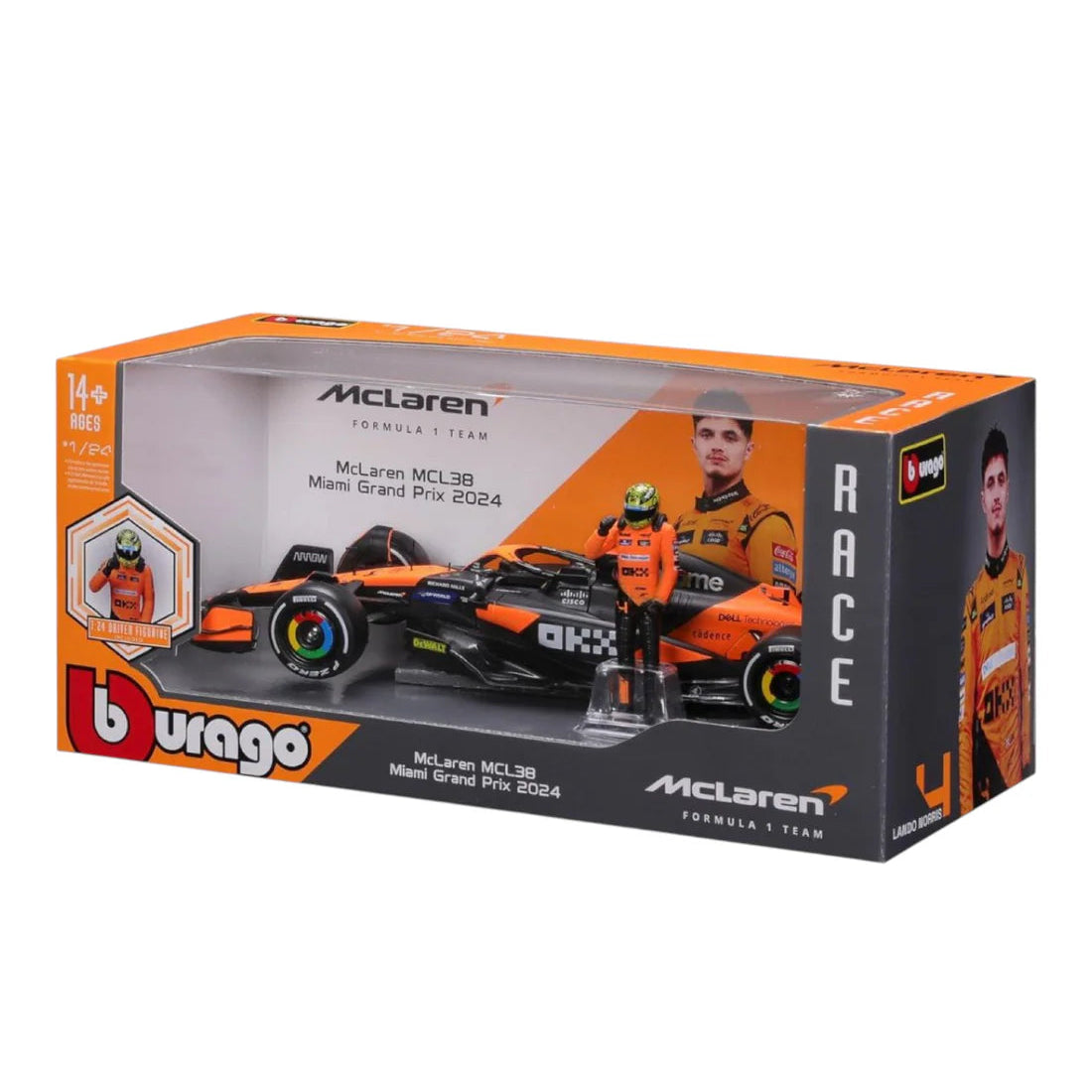 Bburago - 1 : 24 Diecast Scale Model -  Official Licensed Product - F1 Mclaren Mcl38 Miami Grand Prix 2024 4 Lando Norris