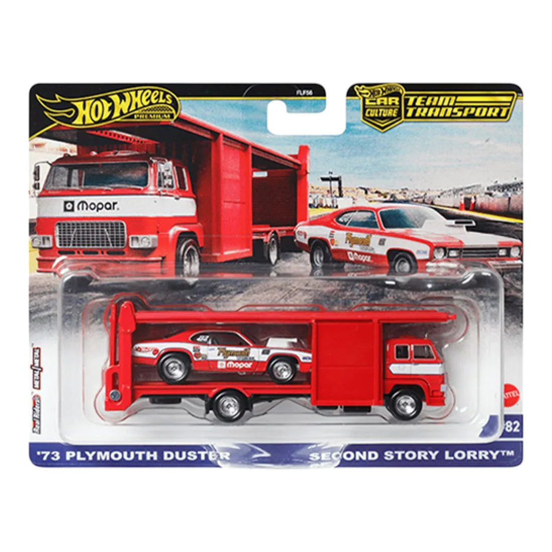 Hot Wheels 1:64 Car Culture Team Transport - '73 Plymouth Duster Second Story Lorry Plus Kool Kombi Combo