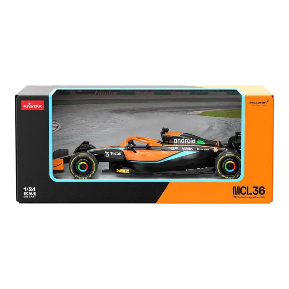 Rastar Formula 1 Scale 1 : 24 Diecast Scale Model  - 2022 Emilia Romagna Grand Prix Mclaren MCL36 4 Lando Norris