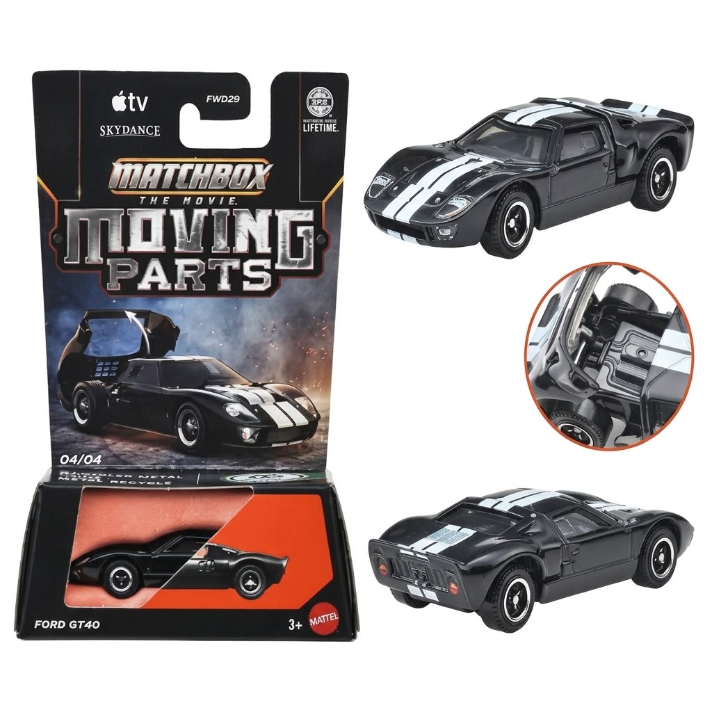 Matchbox Imported The Movie Moving Parts Ford GT40 1:64 Diecast Car – Black #04/04