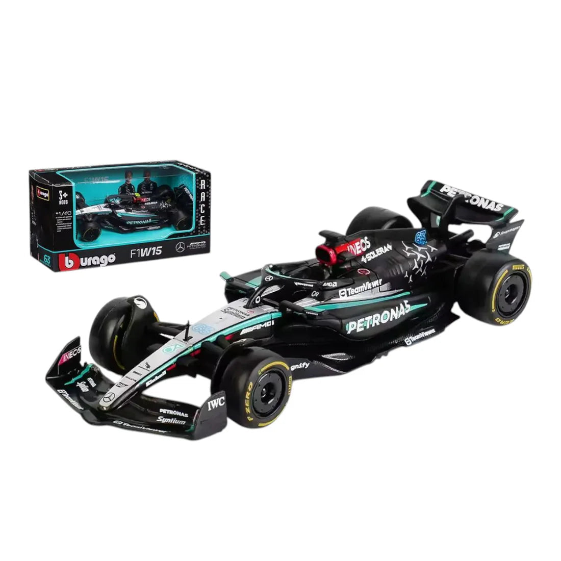Bburago - 1/43 Diecast Scale Model - 2024 Mercedes-AMG Petronas F1 W15  #63 George Russell