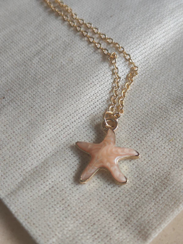 Peach Sea Star Charm Necklace