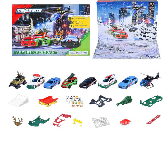 Majorette Advent Calendar 24 Surprises , 8 Metal Vehicles, 16 Accessories Premium Diecast Car Model