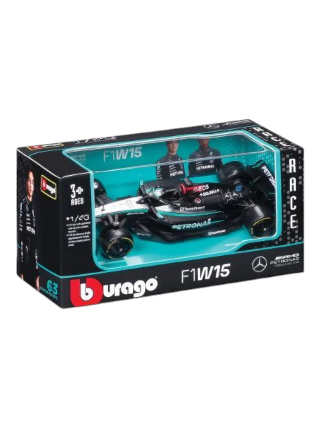 Bburago - 1/43 Diecast Scale Model - 2024 Mercedes-AMG Petronas F1 W15  #63 George Russell