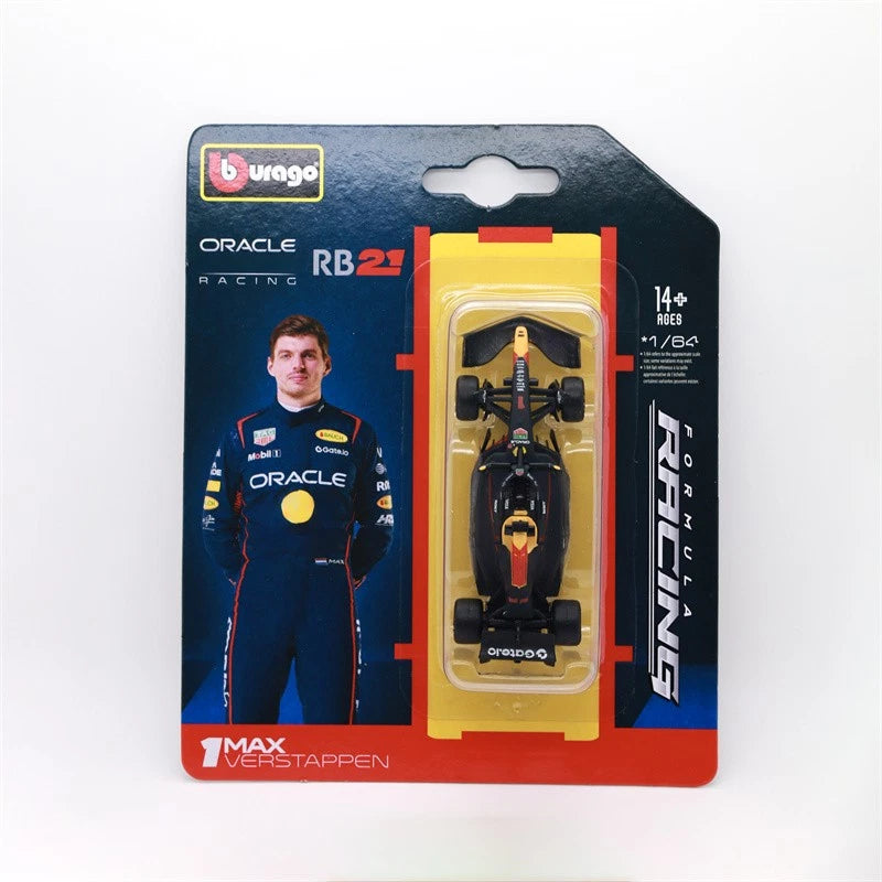 Official Bburago Formula Racing  1 : 64 Diecast Scale Model - Oracle Red Bull Racing RB21 1 Max Verstappen Card