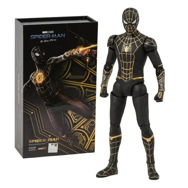 Marvel Studios Spider-Man No Way Home : 1:10 Scale Spiderman BLACK & GOLD Suit Figure by ZD Toys (Size-7 Inch)