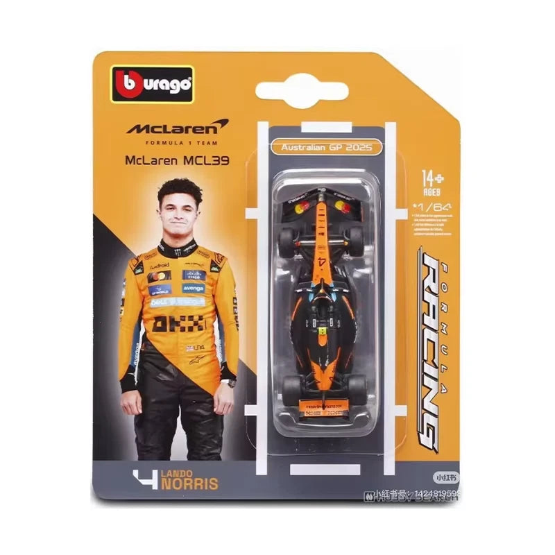 Official Bburago Formula Racing F1 Team 1 : 64 Diecast Scale Model - Mclaren MCL39 4 Lando Norris
