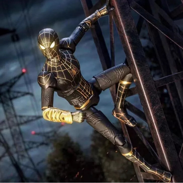 Marvel Studios Spider-Man No Way Home : 1:10 Scale Spiderman BLACK & GOLD Suit Figure by ZD Toys (Size-7 Inch)