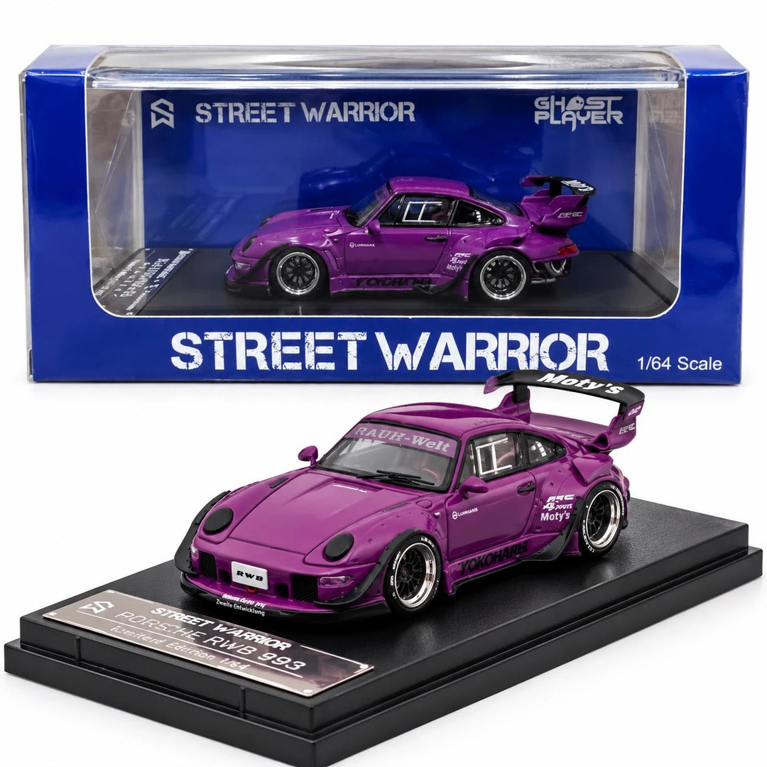 Street Warrior Ghost Player Porsche RWB 993 Purple 1:64 Diecast Model Car with box