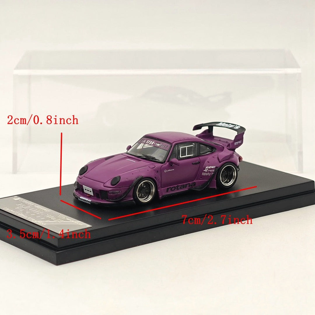 Street Warrior Ghost Player Porsche RWB 993 Purple with size reference display case