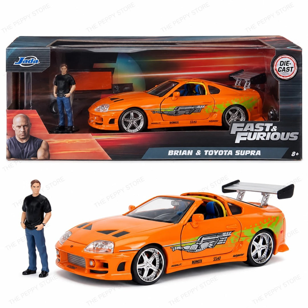 Jada Fast & Furious Toyota Supra diecast angle view showing rear wing