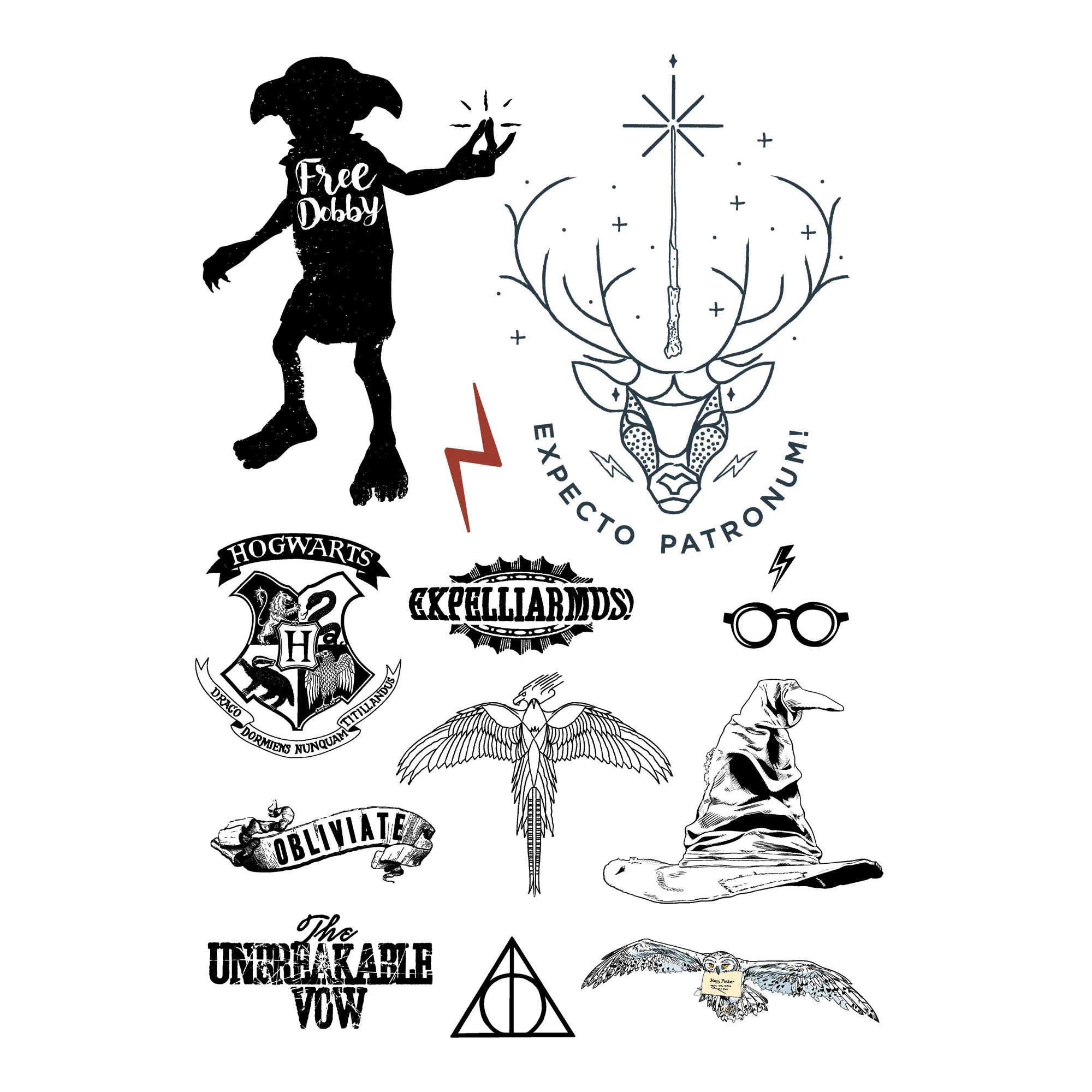 Harry Potter Official Temporary Tattoos (35 Pcs) - 4 Sheets