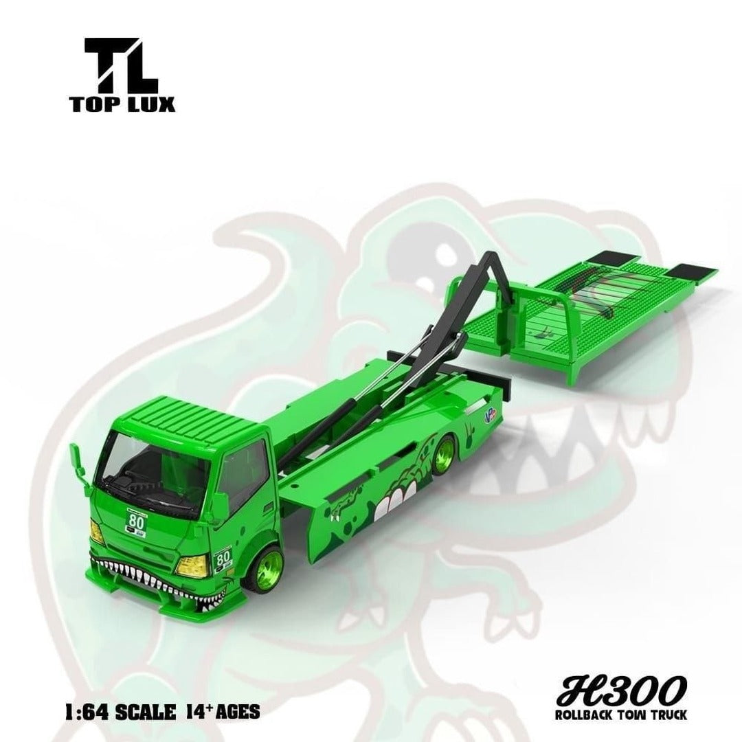 TOP LUX H300 Rollback Tow Truck Green 1:64 Scale Diecast Model Car