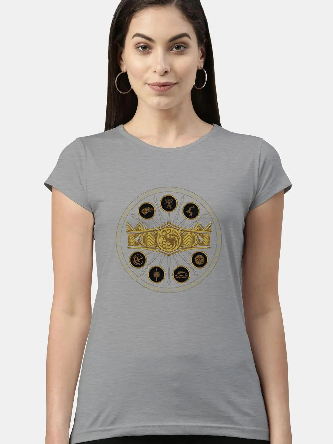 Black Grey - Women Designer T-Shirts Grey - ThePeppyStore