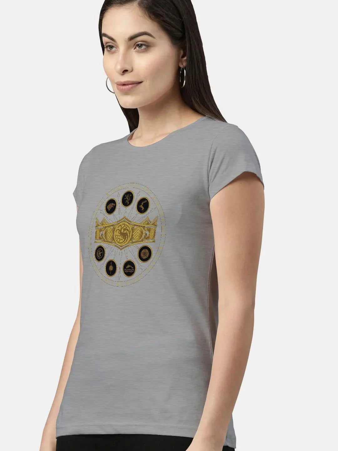 Black Grey - Women Designer T-Shirts Grey - ThePeppyStore