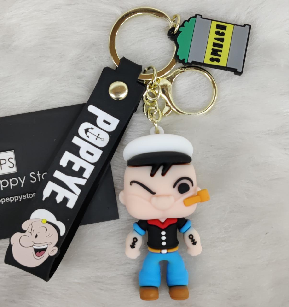 Popeye 3D Silicon Keychain with bagcharm and Strap (Select From Drop Down Menu) - ThePeppyStore