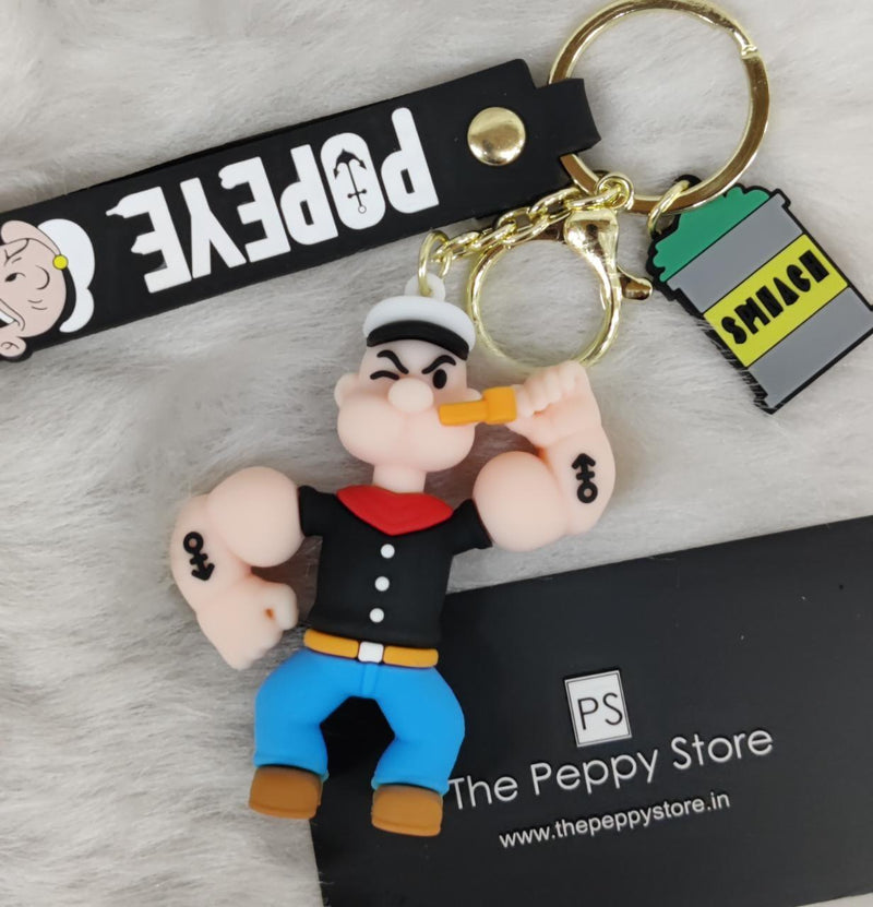 Popeye 3D Silicon Keychain with bagcharm and Strap (Select From Drop Down Menu) - ThePeppyStore