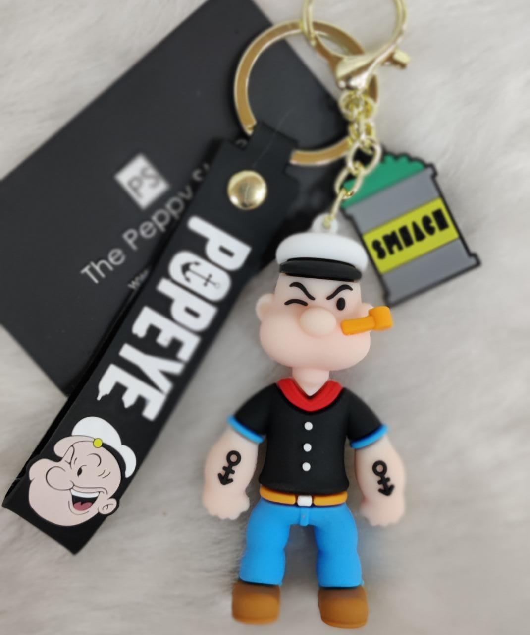 Popeye 3D Silicon Keychain with bagcharm and Strap (Select From Drop Down Menu) - ThePeppyStore