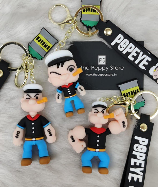Popeye 3D Silicon Keychain with bagcharm and Strap (Select From Drop Down Menu) - ThePeppyStore
