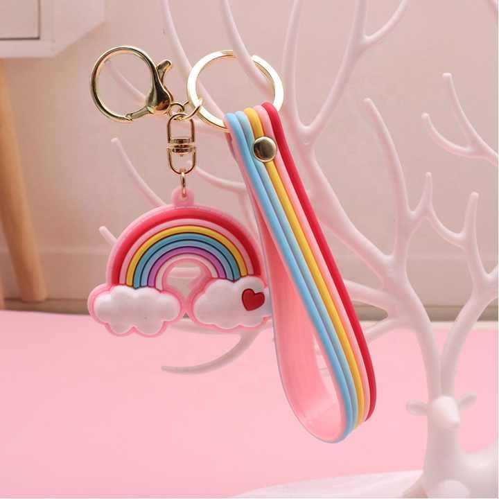 Rainbow Silicon Keychains with Bagcharm and Strap - ThePeppyStore