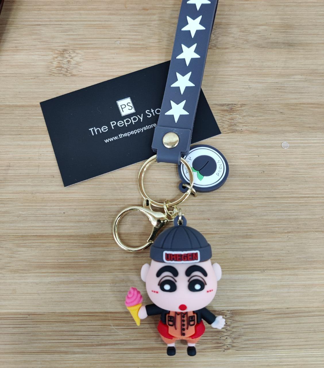 Shinchan 3D Silicon Keychain with Bagcharm and Strap (Choose From Dropdown) - ThePeppyStore