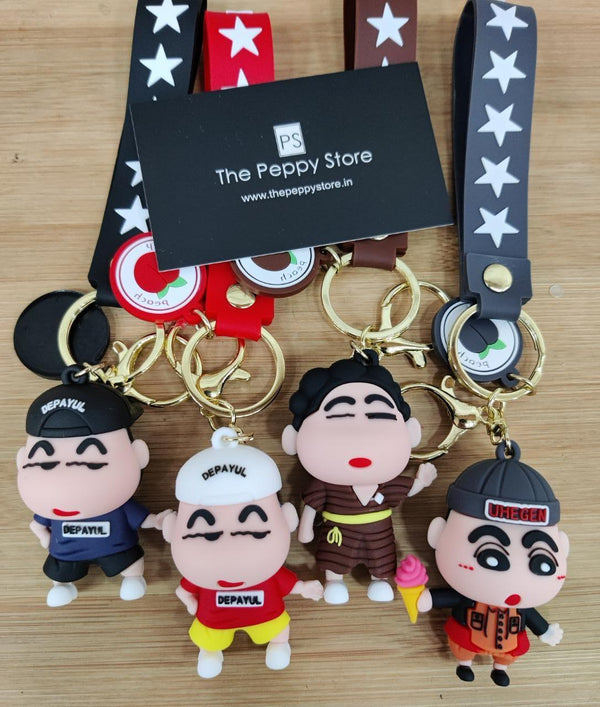 Shinchan 3D Silicon Keychain with Bagcharm and Strap (Choose From Dropdown) - ThePeppyStore
