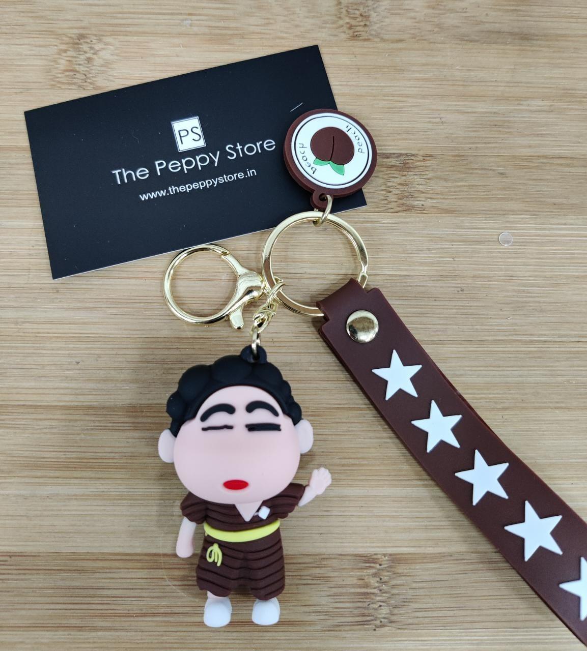 Shinchan 3D Silicon Keychain with Bagcharm and Strap (Choose From Dropdown) - ThePeppyStore