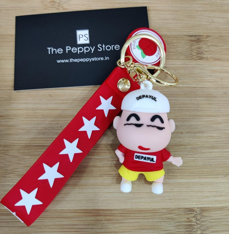 Shinchan 3D Silicon Keychain with Bagcharm and Strap (Choose From Dropdown) - ThePeppyStore