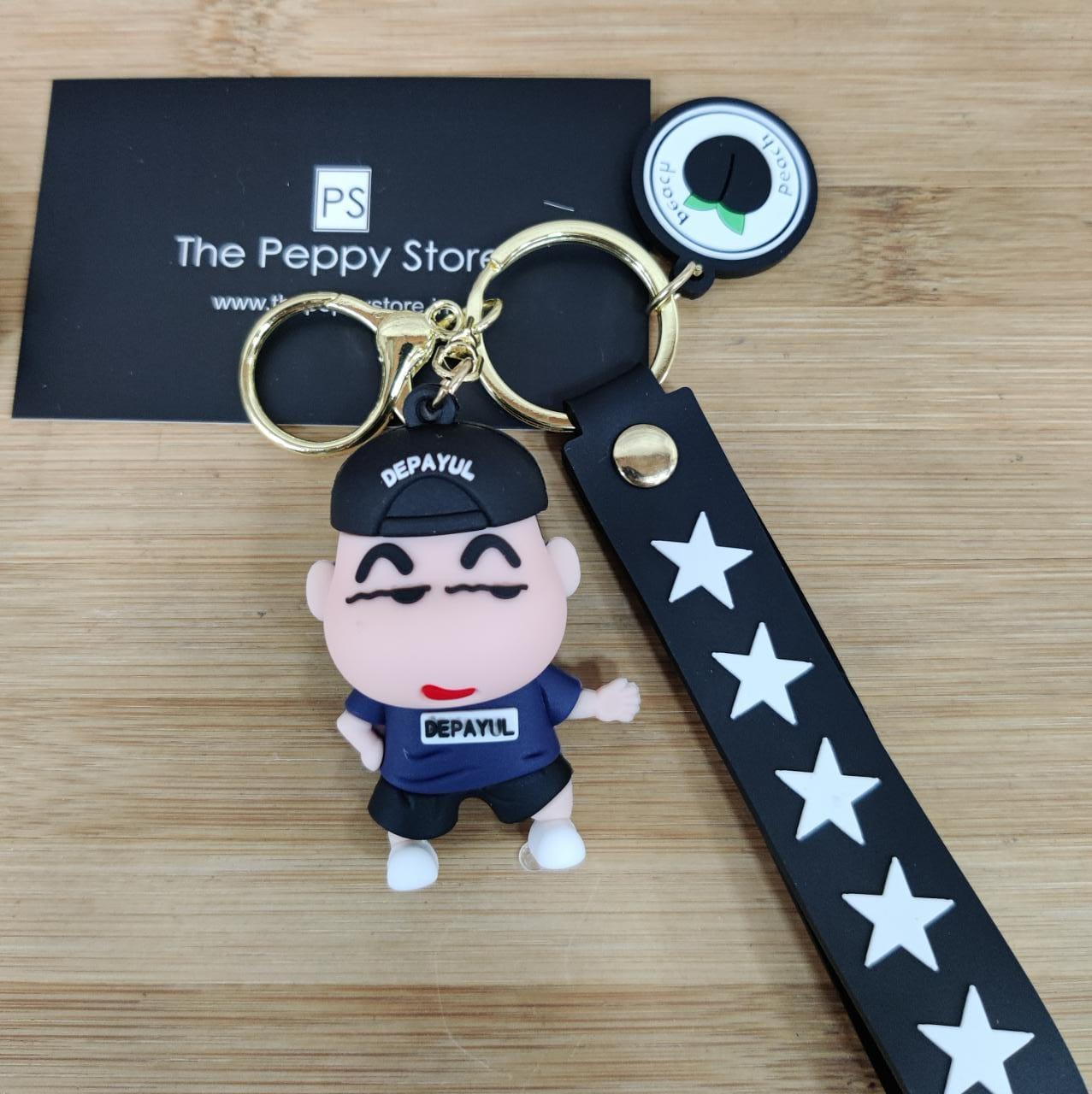 Shinchan 3D Silicon Keychain with Bagcharm and Strap (Choose From Dropdown) - ThePeppyStore