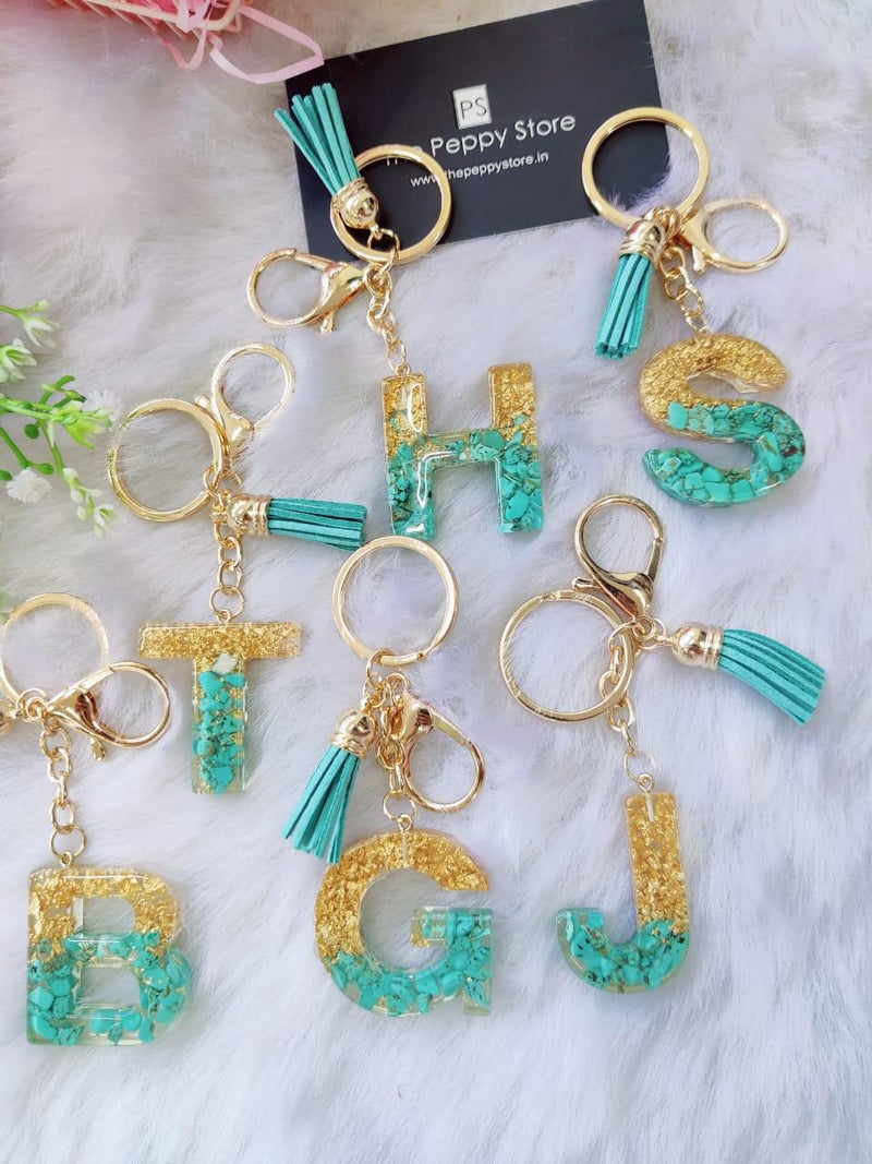 Resin Art Letter Keychains with Bagcharm - ThePeppyStore