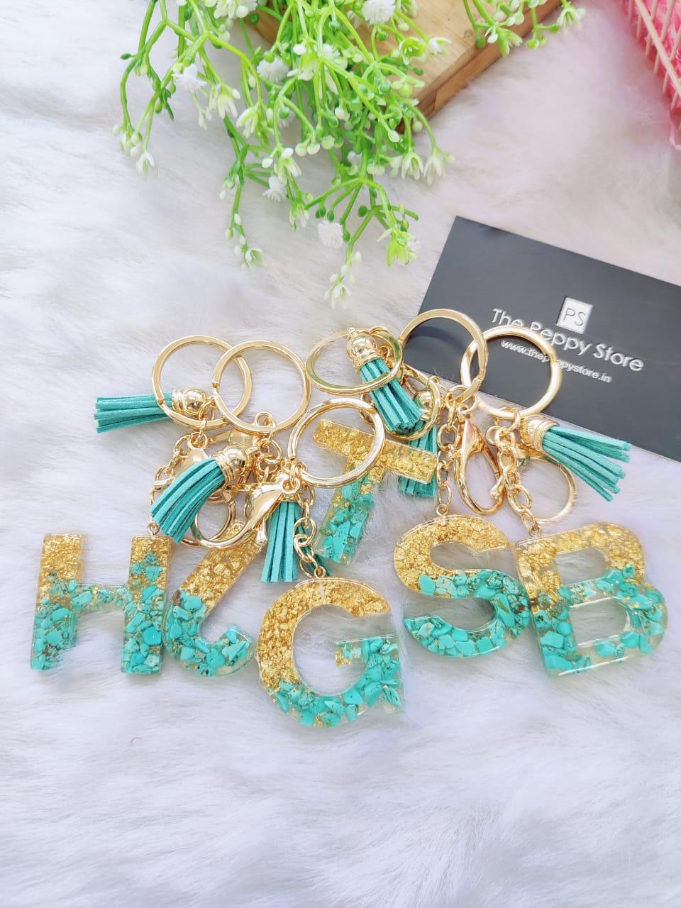 Resin Art Letter Keychains with Bagcharm - ThePeppyStore