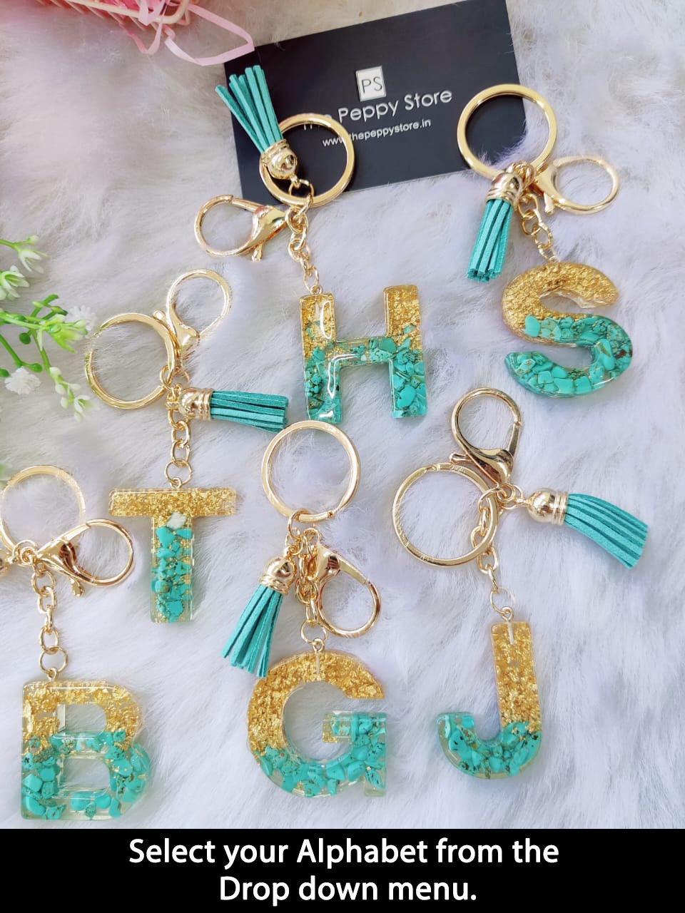 Resin Art Letter Keychains with Bagcharm - ThePeppyStore