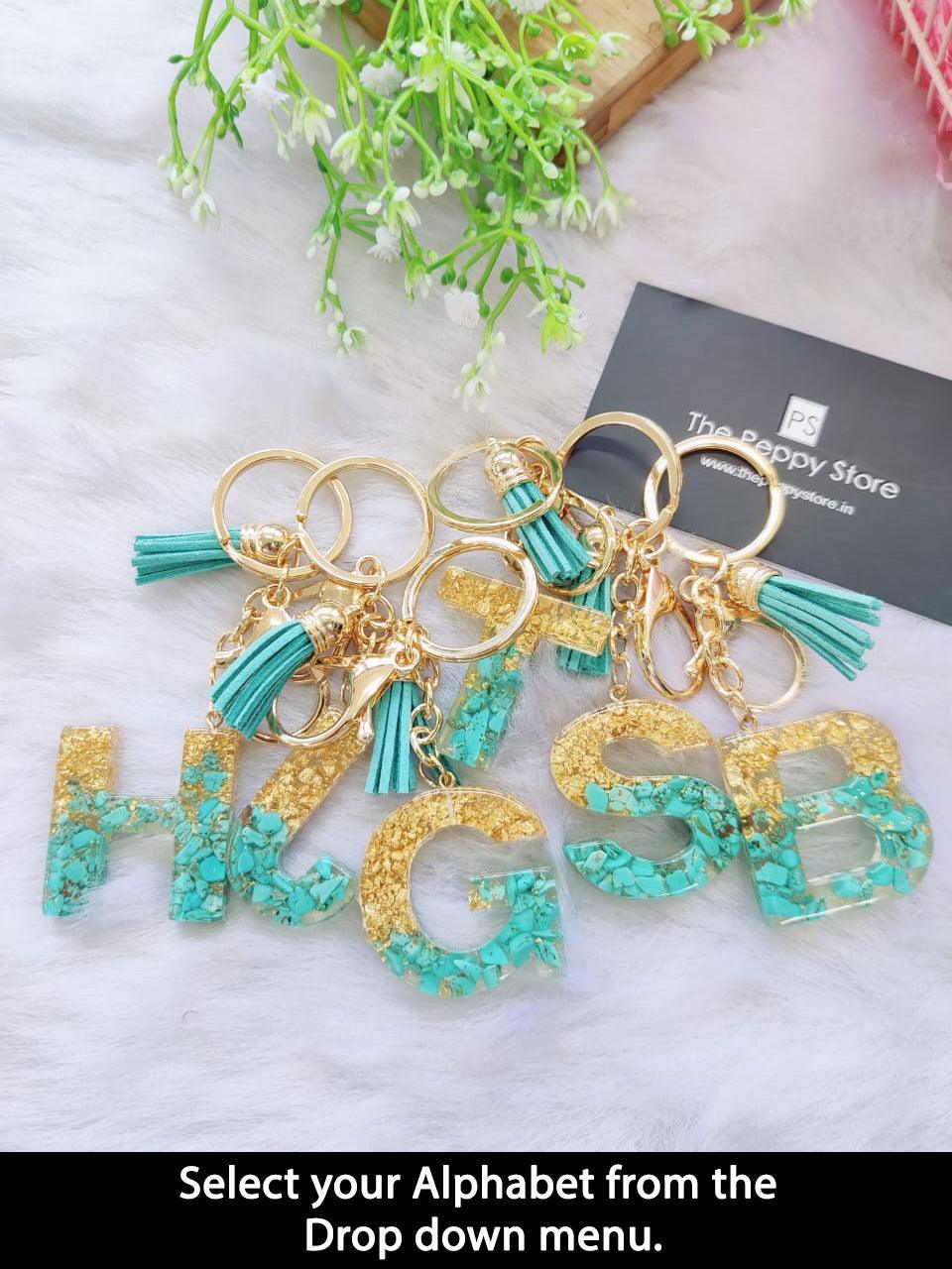 Resin Art Letter Keychains with Bagcharm - ThePeppyStore