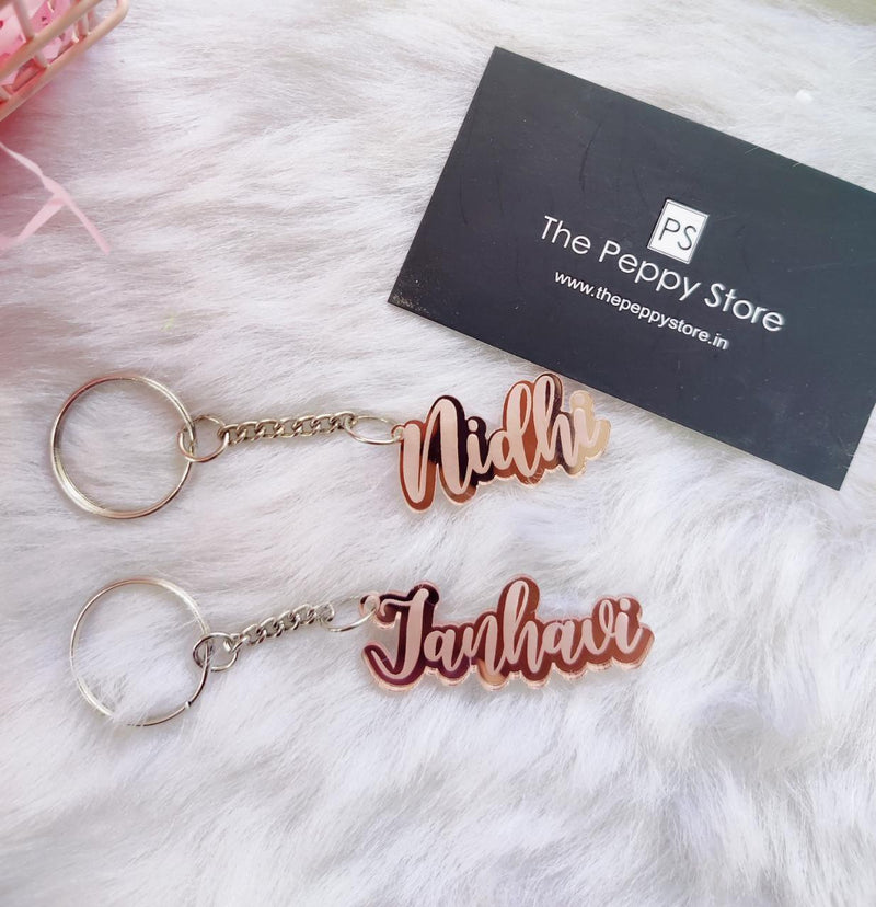Personalised Name - Cut Keychain -Rose Gold (NO COD Allowed On Personalised Orders) - ThePeppyStore