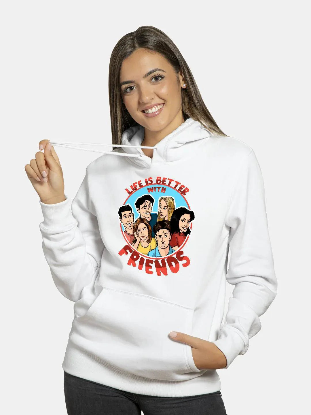 Life is better with Friends Womens Hoodie White Colour - ThePeppyStore