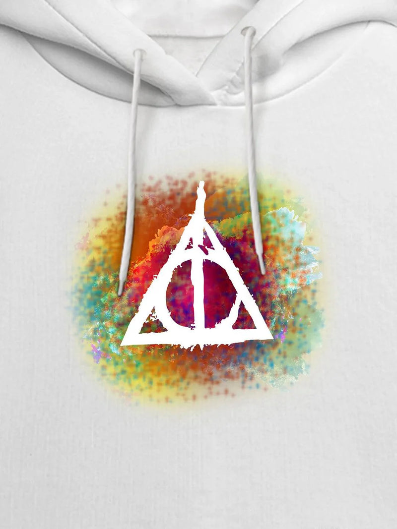 The Deathly Hallows Colorful Womens White Hoodie - ThePeppyStore