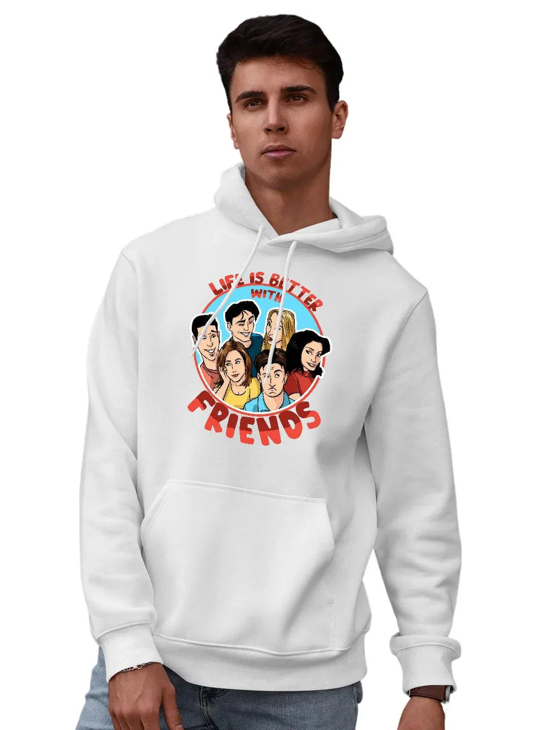 Life is better with Friends Mens Hoodie White Colour - ThePeppyStore