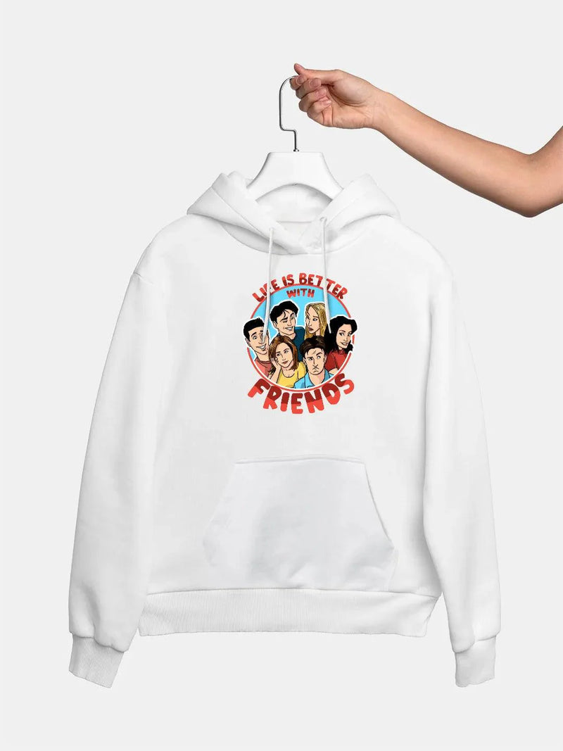 Life is better with Friends Mens Hoodie White Colour - ThePeppyStore