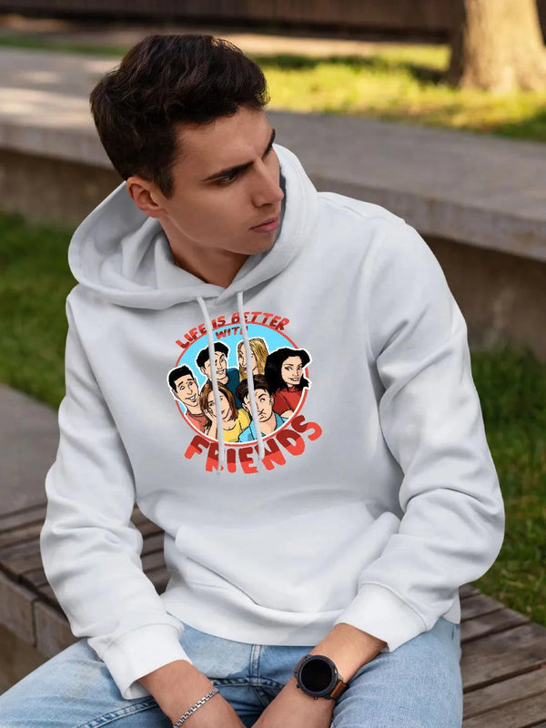 Life is better with Friends Mens Hoodie White Colour - ThePeppyStore